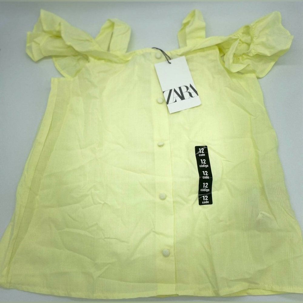 NWT Zara Girl Light Yellow Button-Up Blouse 11-12Y